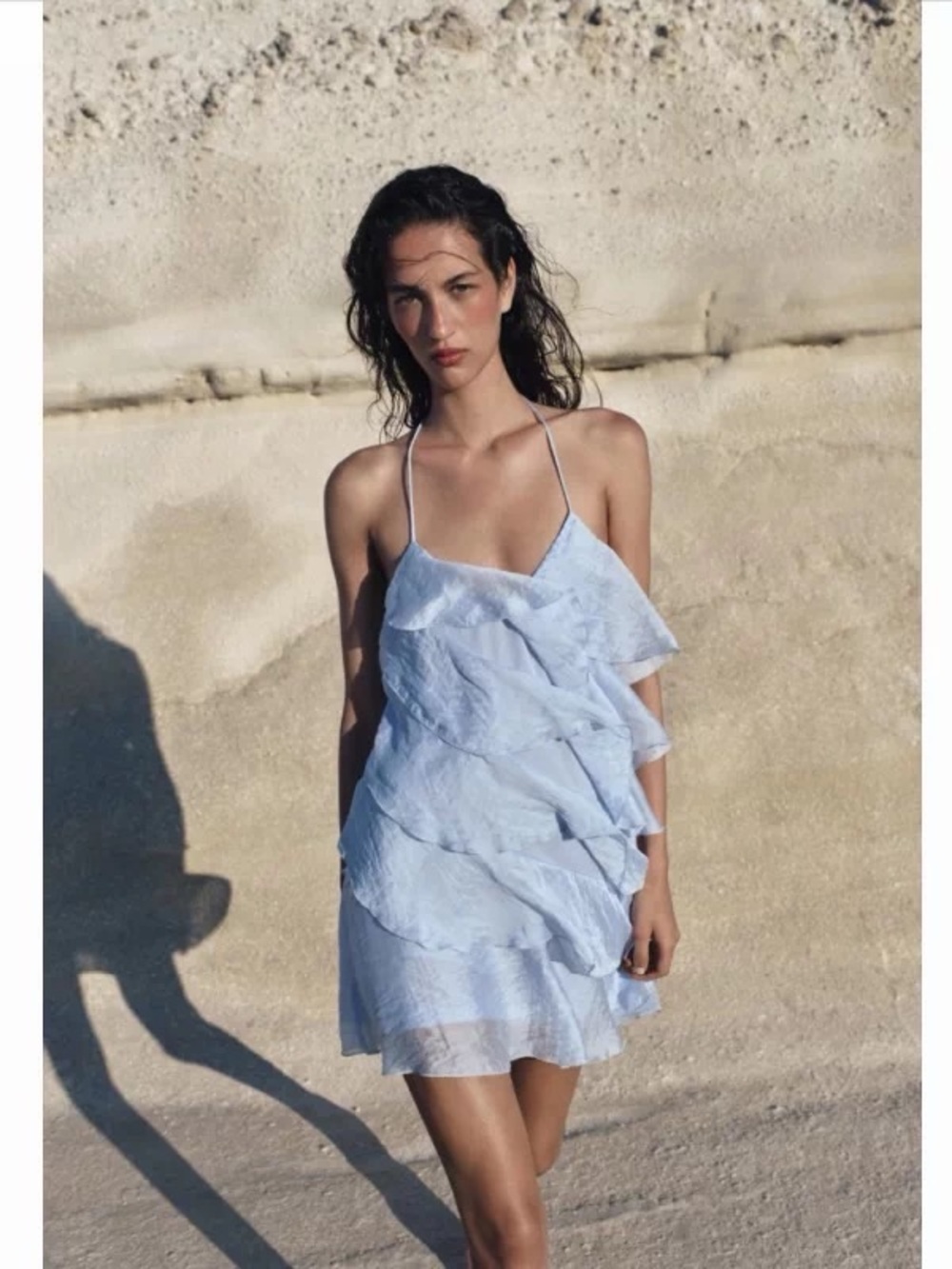 Light Blue Ruffled Spaghetti-Strap Dress